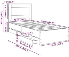 Lova Lovos rėmas Pilkas Sonoma 75 x 190 cm Inžinerinė mediena