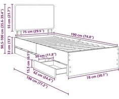 Lova Lovos rėmas Pilkas Sonoma 75 x 190 cm Inžinerinė mediena