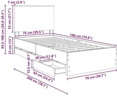 Lova Lovos rėmas Pilkas Sonoma 75 x 190 cm Inžinerinė mediena