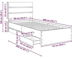 Lova Lovos rėmas Pilkas Sonoma 90 x 200 cm Inžinerinė mediena