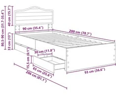 Lova Lovos rėmas Pilkas Sonoma 90 x 200 cm Inžinerinė mediena