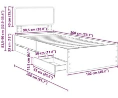 Lova Lovos rėmas Rudas ąžuolas 100 x 200 cm Dirbtinė mediena