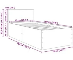Lova Lovos rėmas Rudas ąžuolas 75 x 190 cm Apdirbta mediena