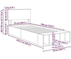 Lova Lovos rėmas Rudas ąžuolas 75 x 190 cm Apdirbta mediena