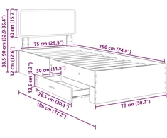 Lova Lovos rėmas Rudas ąžuolas 75 x 190 cm Apdirbta mediena