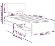 Lova Lovos rėmas Rudas ąžuolas 75 x 190 cm Dirbtinė mediena