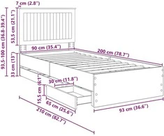 Lova Lovos rėmas Rudas ąžuolas 90 x 200 cm Inžinerinė mediena
