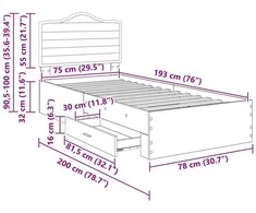 Lova Lovos rėmas Rūkyta ąžuolas 70 x 190 cm Apdirbta mediena