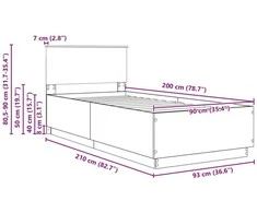 Lova Lovos rėmas Dūminio ąžuolo 90 x 200 cm Apdirbta mediena