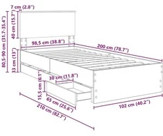 Lova Lovos rėmas Sonoma ąžuolas 100 x 200 cm Inžinerinė mediena