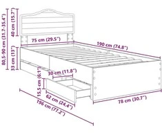 Lova Lovos rėmas Sonoma ąžuolas 75 x 190 cm Inžinerinė mediena