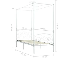 Lovos rėmas su baldakimu, baltos spalvos, 90x200cm, metalas