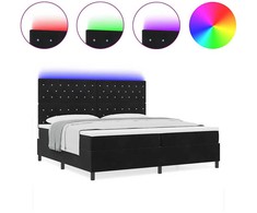 LED Čiužinio Lova su čiužiniu Juodas 200 x 200 cm Aksomas
