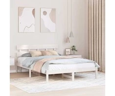 Lova Lovos rėmas Balta 150 x 200 cm Pušies medienos masyvas