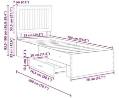 Lova Lovos rėmas su stalčių Sonamos ąžuolo ir sidabro 70 x 190 cm