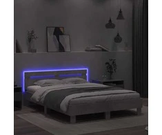 Lovos rėmas su galvūgaliu ir LED, betono pilkas, 150x200cm