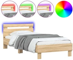 Lovos rėmas su galvūgaliu ir LED lemputėmis, ąžuolo, 75x190cm