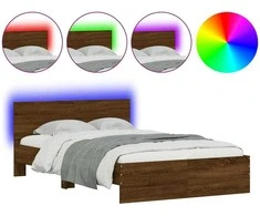 Lovos rėmas su galvūgaliu ir LED, rudas ąžuolo, 140x190cm