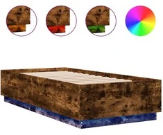 Lovos rėmas su LED, dūminio ąžuolo, 90x200cm, apdirbta mediena