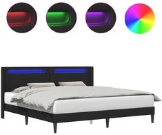 Lova Lovos rėmas su LED juostelėmis Juoda 180 x 200 cm Dirbtinė oda