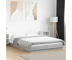 Lovos rėmas su LED, pilkas ąžuolo, 140x190cm, apdirbta mediena