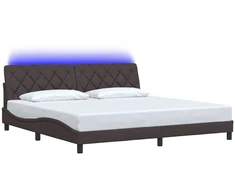 Lovos rėmas su LED šviesa, be čiužinio, tamsiai rudas, 200x200 cm, audinys