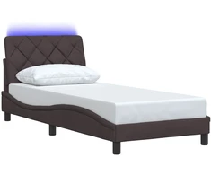 Lovos rėmas su LED šviesa, be čiužinio, tamsiai rudas, 90x190 cm, audinys