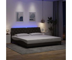Lovos rėmas su LED šviesa, be čiužinio, tamsiai rudas, 200x200 cm, audinys