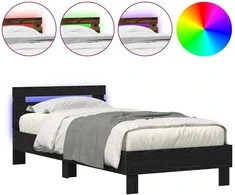 Lovos rėmas su LED Juodas ąžuolas 90 x 190 cm Apdirbta mediena