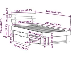 Lova Lovos rėmas su stalčių Balta 100 x 200 cm Kietos pušies mediena
