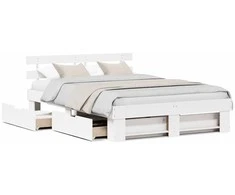Lovos rėmas su stalčių Balta 150 x 200 cm Kietos pušies mediena