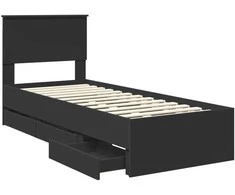 Lova Lovos rėmas su stalčių Juoda 75 x 190 cm Inžinerinė mediena
