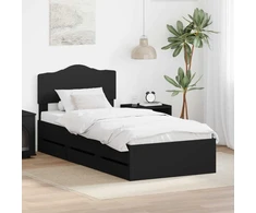 Lova Lovos rėmas su stalčių Juoda 90 x 200 cm Inžinerinė mediena
