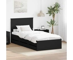 Lova Lovos rėmas su stalčių Juoda 90 x 190 cm Inžinerinė mediena