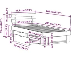 Lova Lovos rėmas Natūrali 80 x 200 cm Kietos pušies mediena