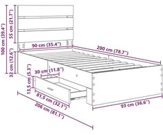 Lova Lovos rėmas su stalčių Senas medis 90 x 200 cm Apdirbta mediena