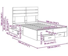 Lova Lovos rėmas Pilkas Sonoma 135 x 190 cm Apdirbta mediena