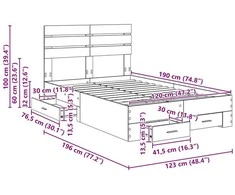 Lova Lovos rėmas Pilkas Sonoma 120 x 190 cm Apdirbta mediena