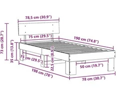 Lova Lovos rėmas Vaško ruda 75 x 190 cm Kietos pušies mediena
