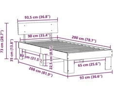 Lova Lovos rėmas Vaško ruda 90 x 200 cm Kietos pušies mediena