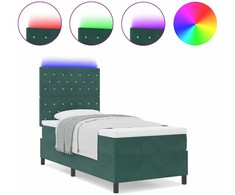 LED Čiužinio Lova su čiužiniu Tamsiai žalia 90 x 190 cm Aksomas