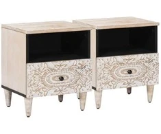 Lovos spintelė 2 pcs Balta 40 x 33 x 46 cm Kietas mango medis