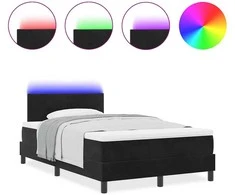 LED Čiužinio Lova su pagalve Juoda 120 x 200 cm Aksomas