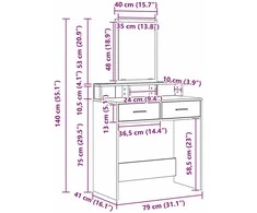 Makiažo stalas Pilkas Sonoma 79 x 41 x 140 cm Apdirbta mediena