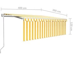 Markizė su uždanga/LED/vėjo jutikliu, geltona/balta, 4x3m