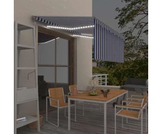 Markizė su uždanga/LED/vėjo jutikliu, mėlyna/balta, 3x2,5m