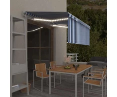 Markizė su uždanga/LED/vėjo jutikliu, mėlyna/balta, 3,5x2,5m