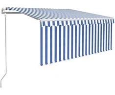 Markizė su uždanga/LED/vėjo jutikliu, mėlyna/balta, 3,5x2,5m