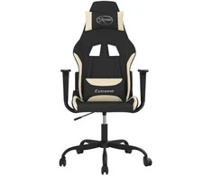 Masažinė žaidimų kėdė, juodos ir kreminės spalvos, audinys