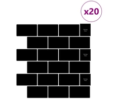 Metro plytelė 20 pcs Juoda 30 x 30 cm Poliuretanas ir PET